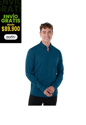 Camisa Manga Larga Pardo Para Hombre Azul Totto