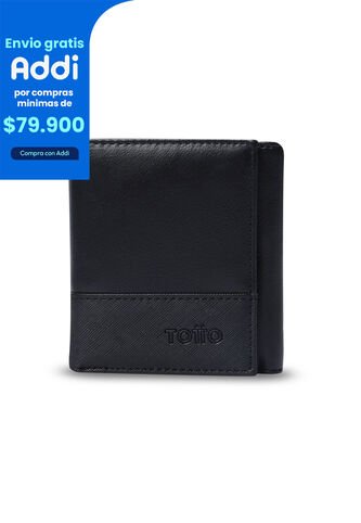 Billetera Para Hombre Saffiano Aqi Con RFID Blocker Negra Totto