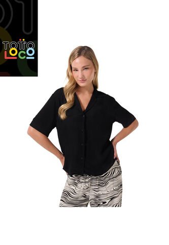 Camisa Manga Corta Brezo Para Mujer Negra Totto