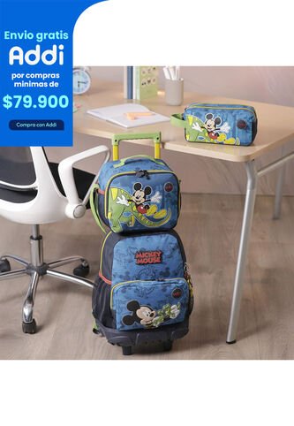 Combo Escolar Morral Con Ruedas Mickey + Lonchera Y Cartuchera Totto