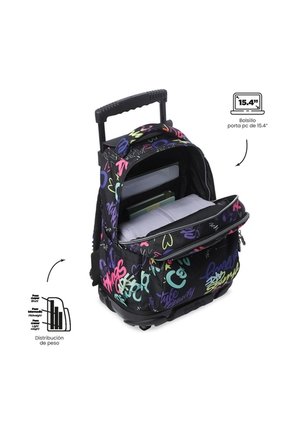 Morral Escolar Con Ruedas Para Niña Renglón Grande Negro