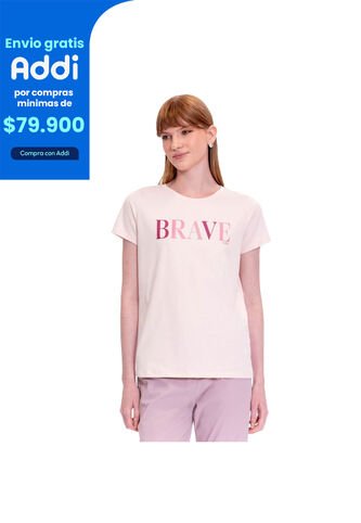 Camiseta Estampada Para Mujer Prime Manga Corta Rosada Totto