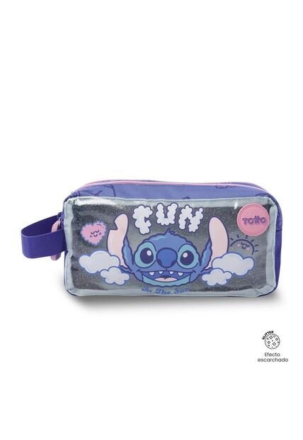 Cartuchera Escolar Grande Para Niña 2 Cuerpos Stitch On The Beach Azul