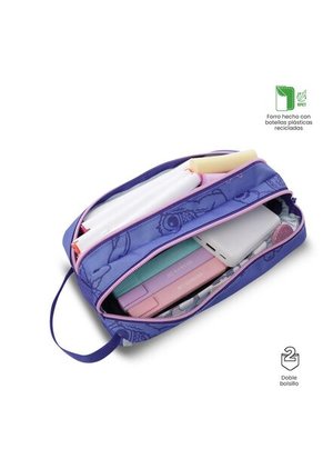 Cartuchera Escolar Grande Para Niña 2 Cuerpos Stitch On The Beach Azul