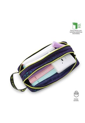 Cartuchera Escolar Grande Para Niño 2 Cuerpos Dino Rock Azul