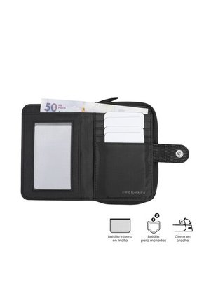 Billetera Para Mujer Texture Twi Con RFID Blocker Negra