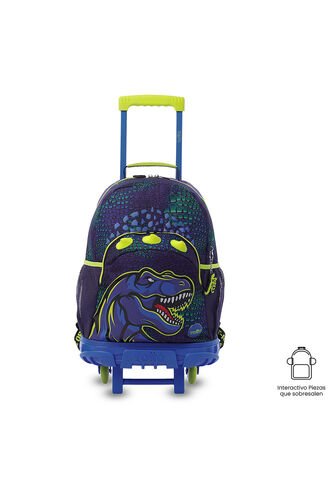 Maleta Para Niño Con Ruedas Dino Rock Grande Azul Totto