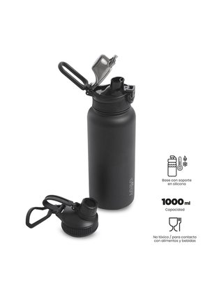 Termo Para Agua Con Tapa Intercambiable Flux 1000 Ml Negro