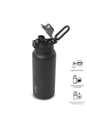 Termo Para Agua Con Tapa Intercambiable Flux 1000 Ml Negro