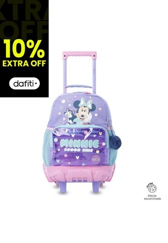 Morral Con Ruedas Niña Minnie Mediana Morada Con Corazones Totto