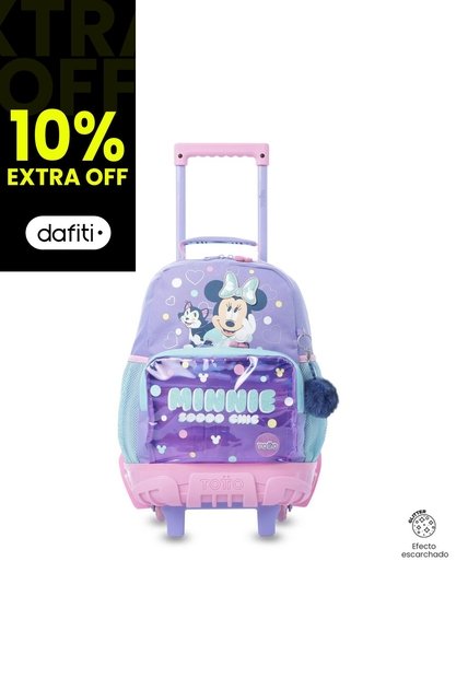 Morral Con Ruedas Niña Minnie Mediana Morada Con Corazones