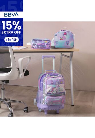 Combo Escolar Morral Con Ruedas Andy Cat + Lonchera Y Cartuchera Totto