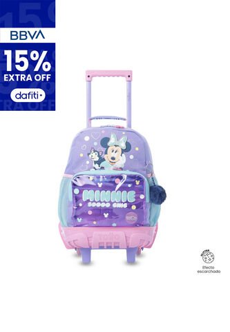 Morral Con Ruedas Niña Minnie Mediana Morada Con Corazones Totto