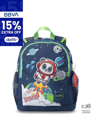 Morral + Libro Para Colorear Panda Space Para Niño Mediano Azul Totto