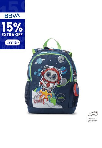 Morral + Libro Para Colorear Panda Space Para Niño Pequeño Azul Totto