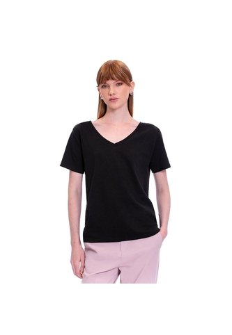 Camiseta Para Mujer Unicolor Viny Manga Corta Negra Totto