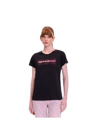 Camiseta Estampada Para Mujer Dusti Manga Corta Negra Totto