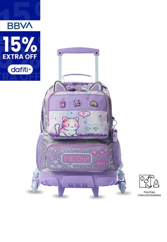 Maleta Para Niña Con 3 Ruedas Andy Cat Grande Morado Totto