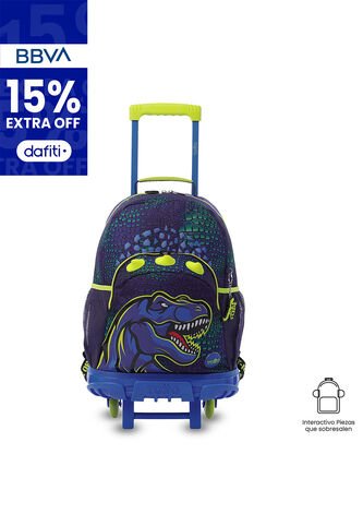 Maleta Para Niño Con Ruedas Dino Rock Grande Azul Totto