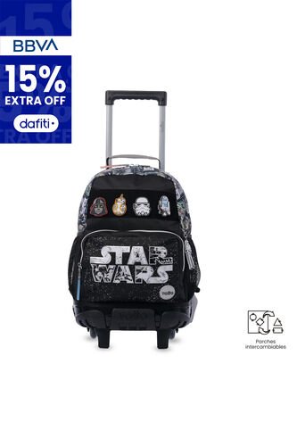 Maleta Para Niño Con Ruedas Star Wars Jedi Mediano Negro Totto