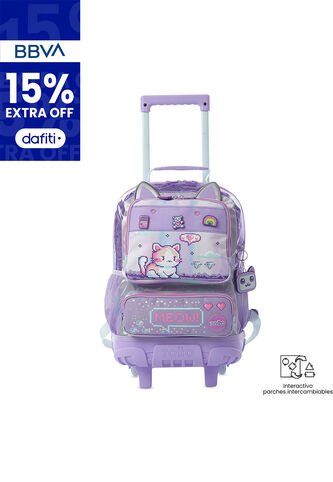 Maleta Para Niña Con Ruedas Andy Cat Mediano Morado Totto