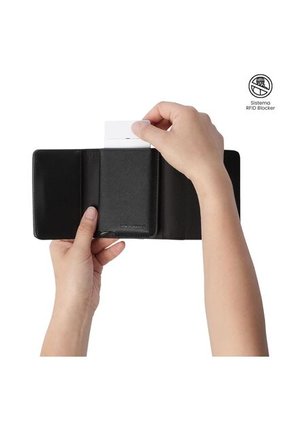Billetera Hombre Saffiano Pequeña Con RFID Blocker Negra