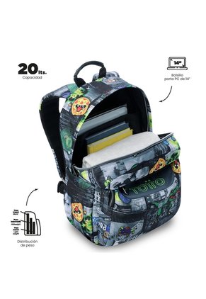 Morral Juvenil Porta PC 14" Acuarela Negro