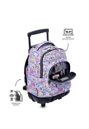 Maleta Para Niña Con Ruedas Porta PC 15.4" Renglón Glitter Rosado