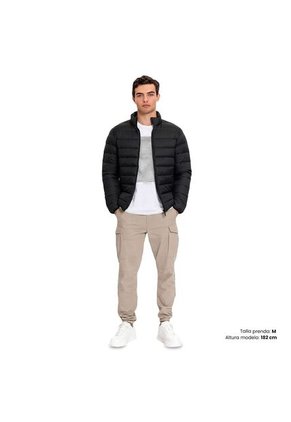 Chaqueta Acolchada Cuello Alto Coloro Negro Para Hombre