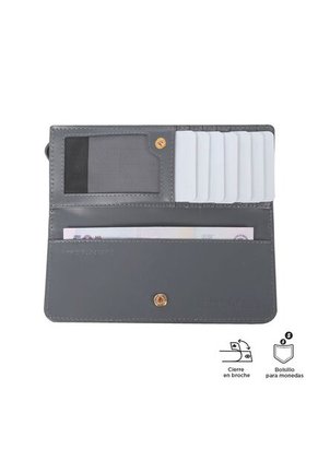 Billetera De Cuero Celia Para Mujer Grande Gris