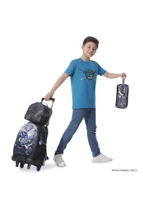 Combo Escolar Niño X3 Maleta Ruedas+Lonchera+Multiuso Helmet Racer Negro