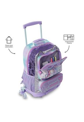 Maleta Para Niña Con 3 Ruedas Andy Cat Grande Morado