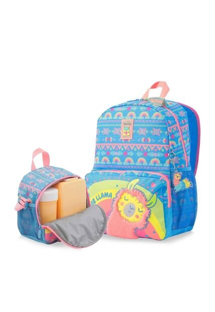 Combo Escolar Morral + Lonchera Llama Azul Niña