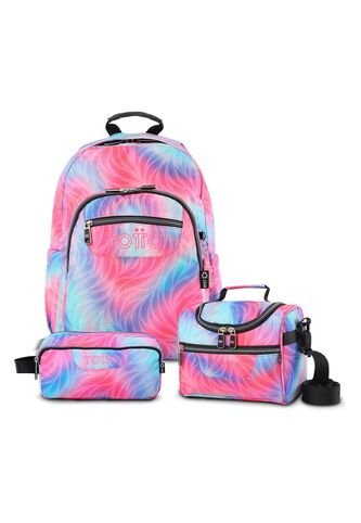 Combo Escolar Morral Acuarela, Cartuchera Y Lonchera Con Glitter Totto