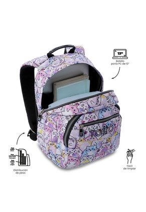 Morral Juvenil Porta PC 13" Gommas Glitter Con Gatos