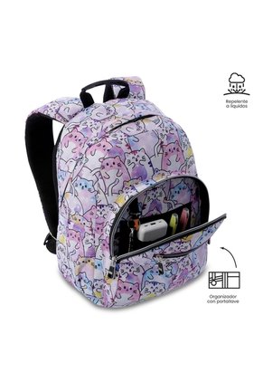 Morral Juvenil Porta PC 13" Gommas Glitter Con Gatos