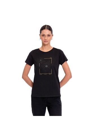 Camiseta Estampada Para Mujer Thinky Manga Corta Negra Totto