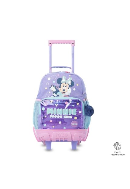 Morral Con Ruedas Niña Minnie Mediana Morada Con Corazones