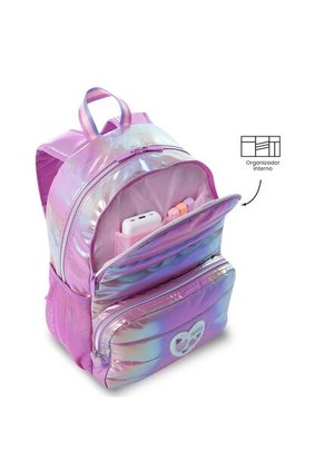 Morral Para Niña Glowy Mediano Morado Con Corazones