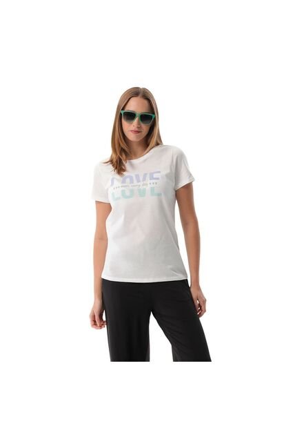 Camiseta Estampada Para Mujer Dusti Manga Corta Blanca