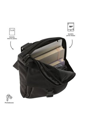 Bolso Para Hombre Ttb Mediano Porta Tablet 10" Negro
