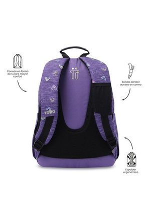 Morral Juvenil Porta PC 14" Acuarela Morado Con Corazones