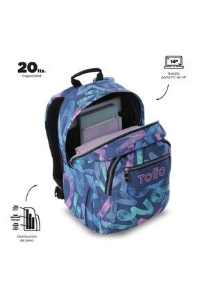 Morral Juvenil Porta PC 14" Acuarela Azul Con Corazones