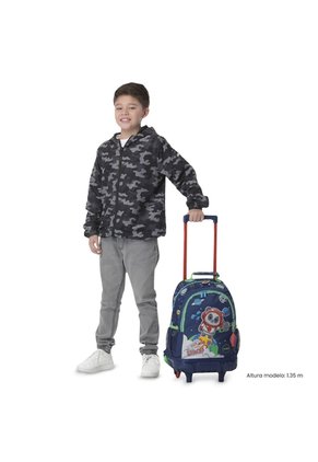 Maleta Para Niño Con Ruedas + Libro Para Colorear Panda Space Azul
