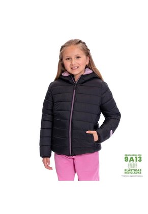 Chaqueta Para Niña Boa Acolchada Doble Faz Negra