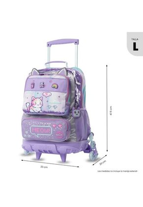 Maleta Para Niña Con 3 Ruedas Andy Cat Grande Morado