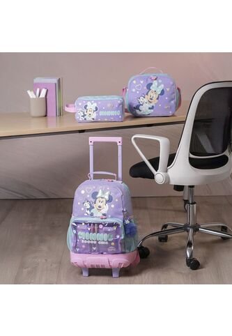 Combo Escolar Morral Con Ruedas Minnie + Lonchera Y Cartuchera Totto