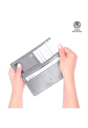 Billetera De Cuero Celia Para Mujer Grande Gris