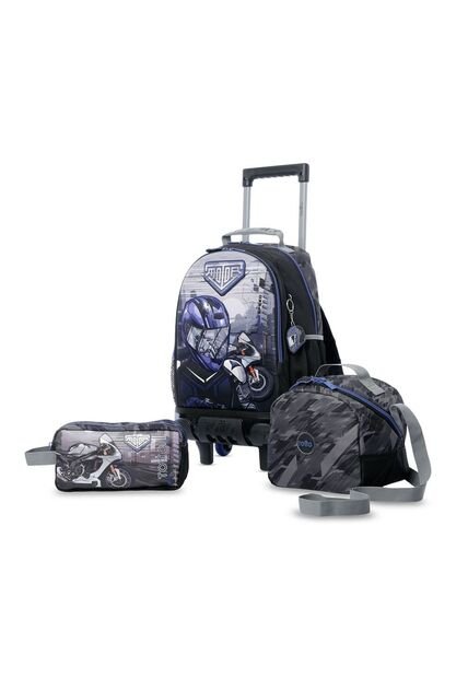 Combo Escolar Niño X3 Maleta Ruedas+Lonchera+Multiuso Helmet Racer Negro