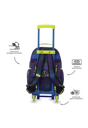 Maleta Para Niño Con Ruedas Dino Rock Grande Azul